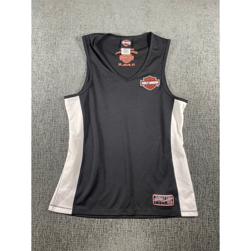Harley-Davidson Womens Tank Top Black‎ White Fort Worth TX V-Neck Size L